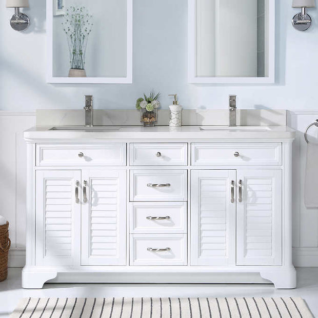 Northridge Home Augusta 60 in. Double Bathroom Vanity with Louvered Reversible Door