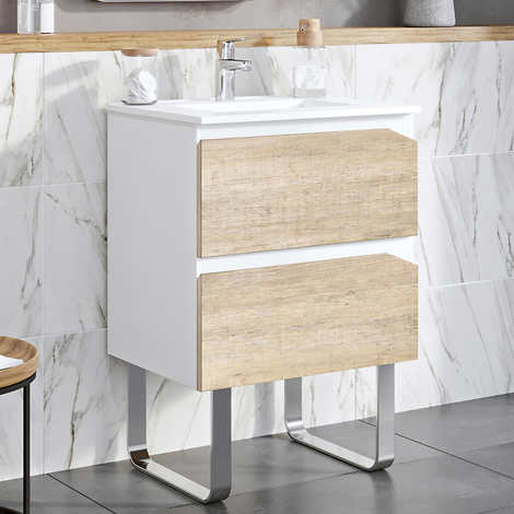 OVE Decors Idris Vanity in Glacier Wood and Glossy White with White Ceramic Top