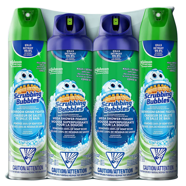 Scrubbing Bubbles Mega Shower Foamer and Bathroom Cleaner Aerosol Combo 4 x 708g