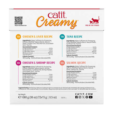 Catit Creamy Lickable Treats, Mega Mix of 72 x 15g Tubes