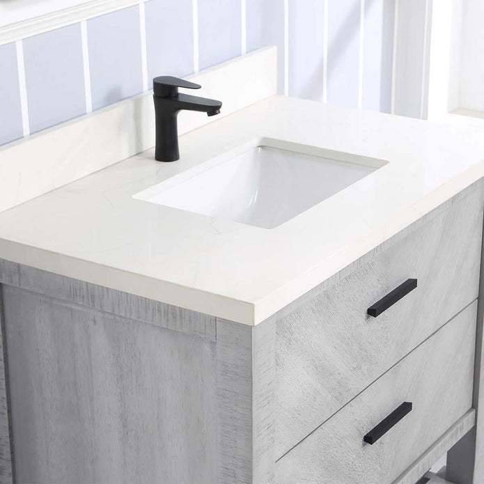 Northridge Home Chevron Single Vanity With Carrara Quartz Countertop, 36 in.
