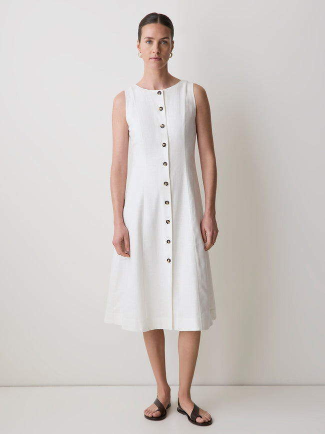 Sleeveless Crew-Neck Linen-Blend Midi Dress