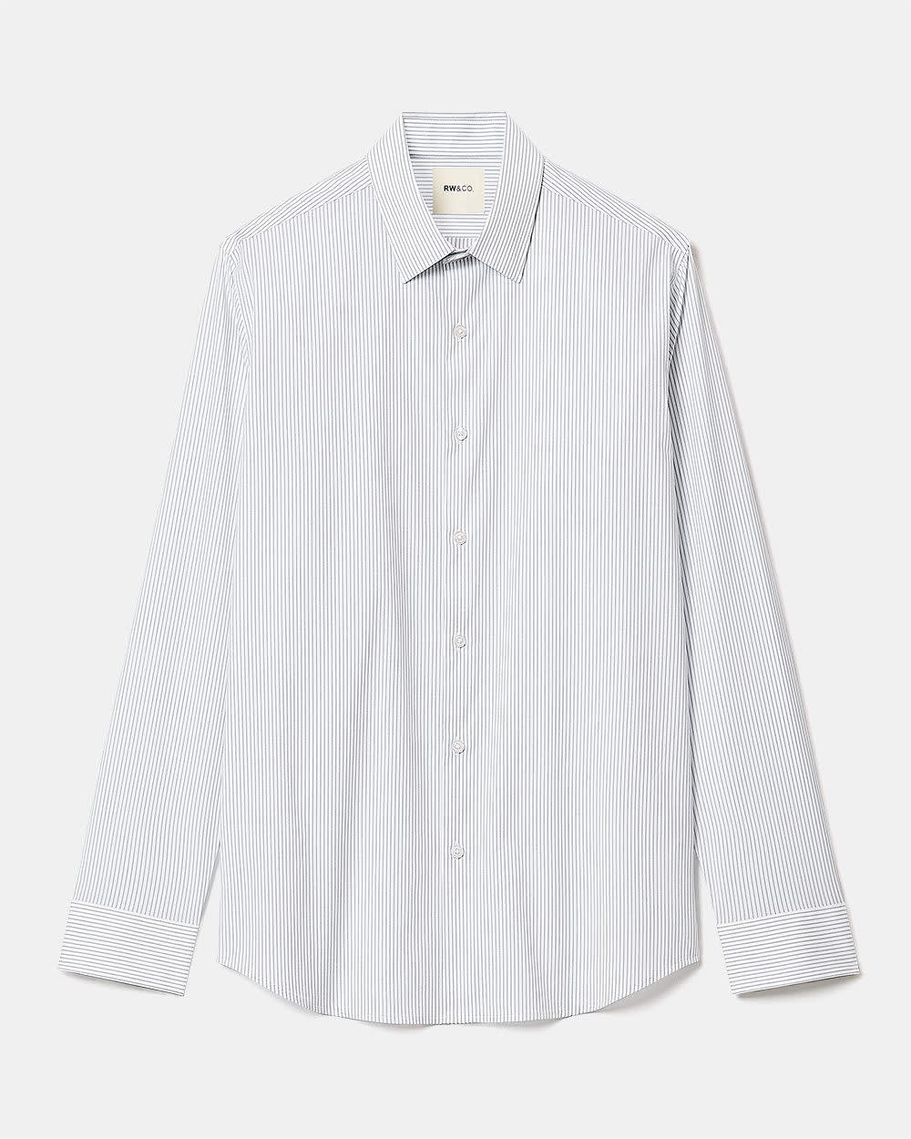 White Tailored-Fit Dress Shirt with Blue Stripes
