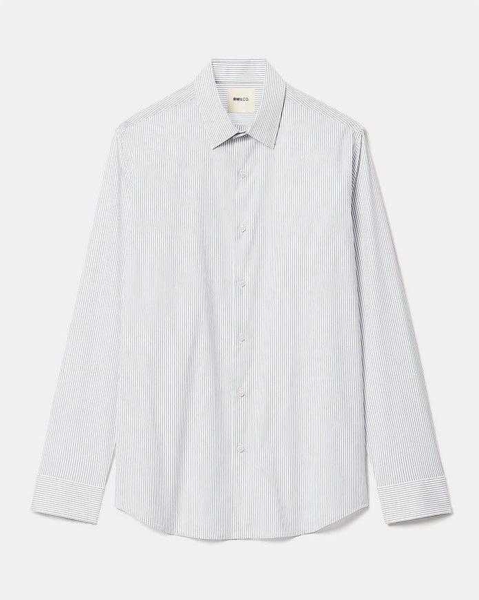 White Tailored-Fit Dress Shirt with Blue Stripes