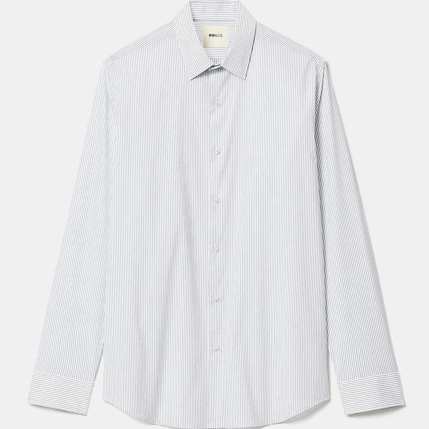 White Tailored-Fit Dress Shirt with Blue Stripes