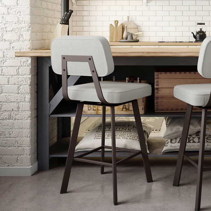 Amisco Clarkson Modern Grey and Beige Swivel Bar or Counter Stool