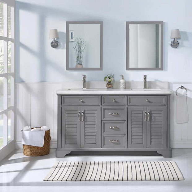 Northridge Home Augusta 60 in. Double Bathroom Vanity with Louvered Reversible Door