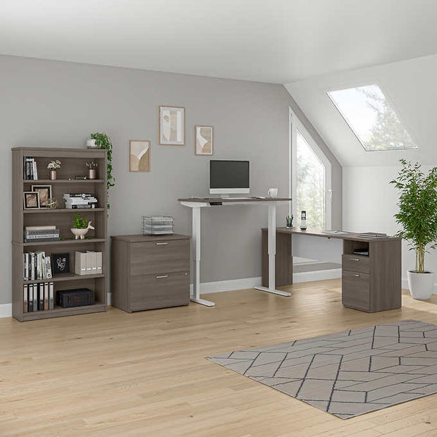 Bestar Upstand 4-piece L-shaped Workstation with Height-Adjustable Desk