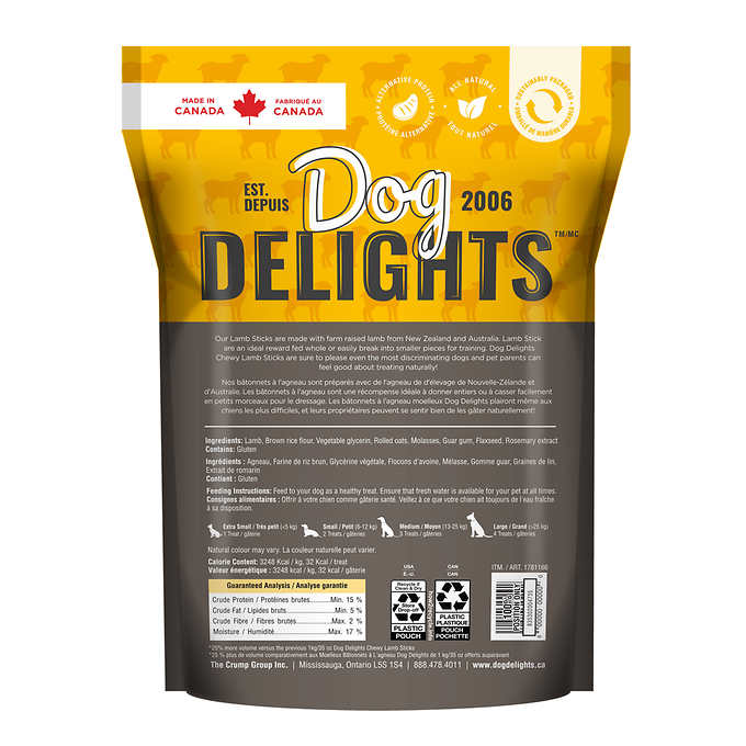 Dog Delights Chewy Lamb Sticks 1.25 kg (2.7 lb.)