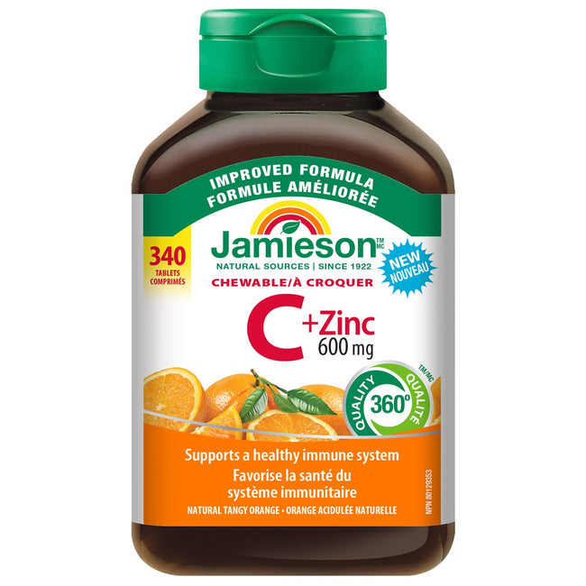 Jamieson Chewable Vitamin C + Zinc, 600 mg, 340 Tablets