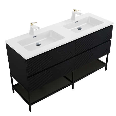 SERA MOORE 60 in. Black Freestanding Vanity Engineered Quartz Countertop