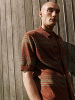 Short-Sleeve Shirt Sweater with Horizontal Stripes