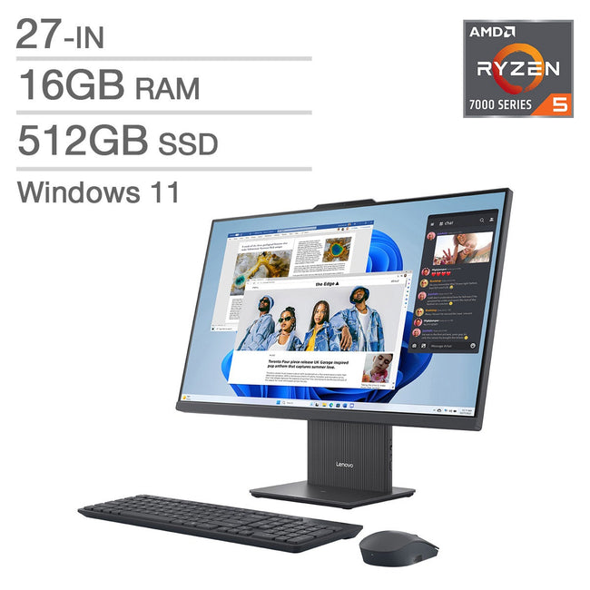 Lenovo IdeaCentre 27-in All-in-One Desktop, Ryzen 5 7535HS- 16GB RAM, 512GB SSD