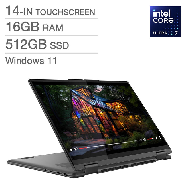 Lenovo Yoga 7i 2-in-1 14-in Touchscreen Laptop, Intel Core Ultra 7 155U, 16GB RAM, 512GB SSD