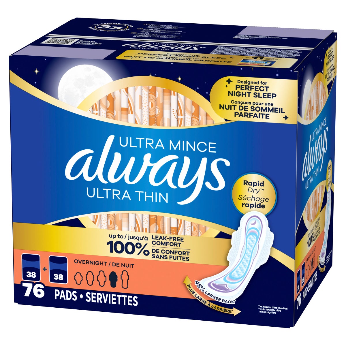 Always Ultra Thin Overnight Pads, 76-count
