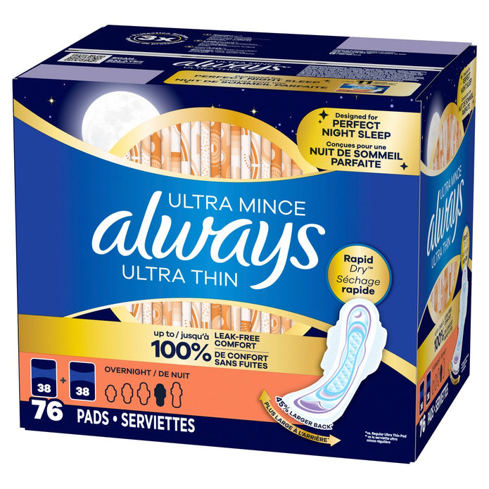 Always Ultra Thin Overnight Pads, 76-count