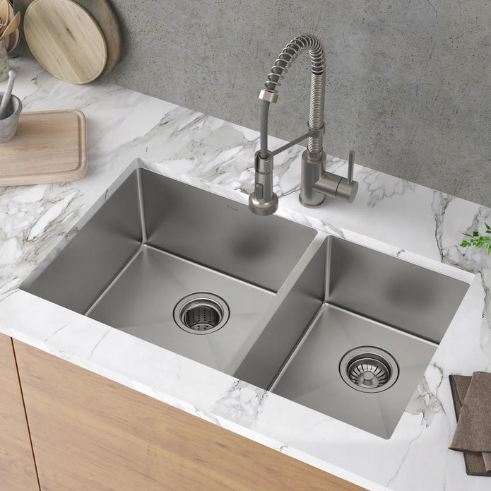 KRAUS Undermount Double Bowl Stainless Steel Sink, 33 in.