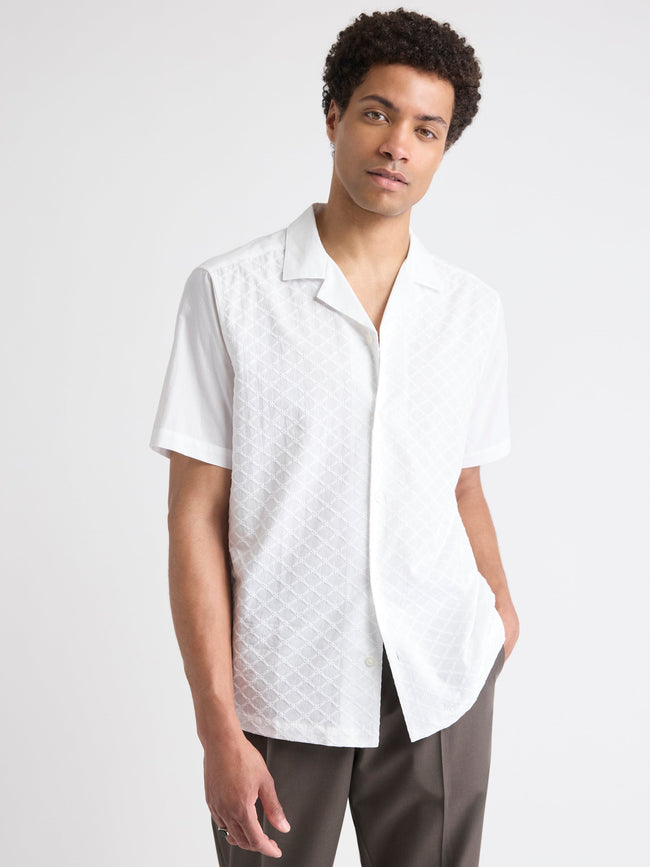 Short-Sleeve Camp-Collar Shirt with Embroidered Details