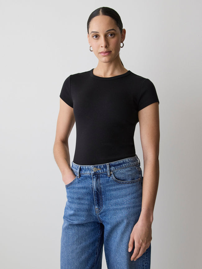 Short-Sleeve Crew-Neck Ribbed Basic Tee