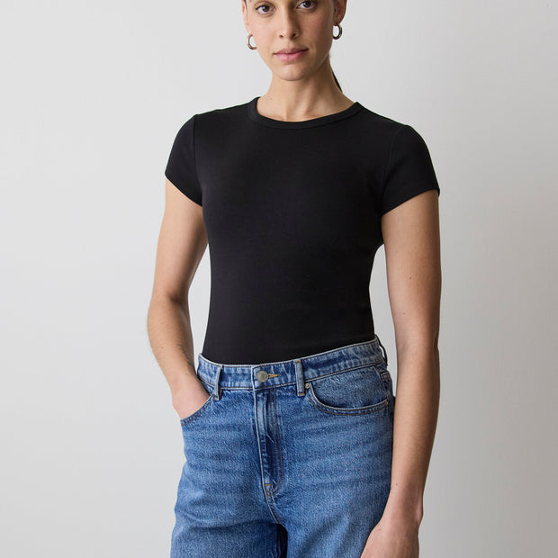 Short-Sleeve Crew-Neck Ribbed Basic Tee