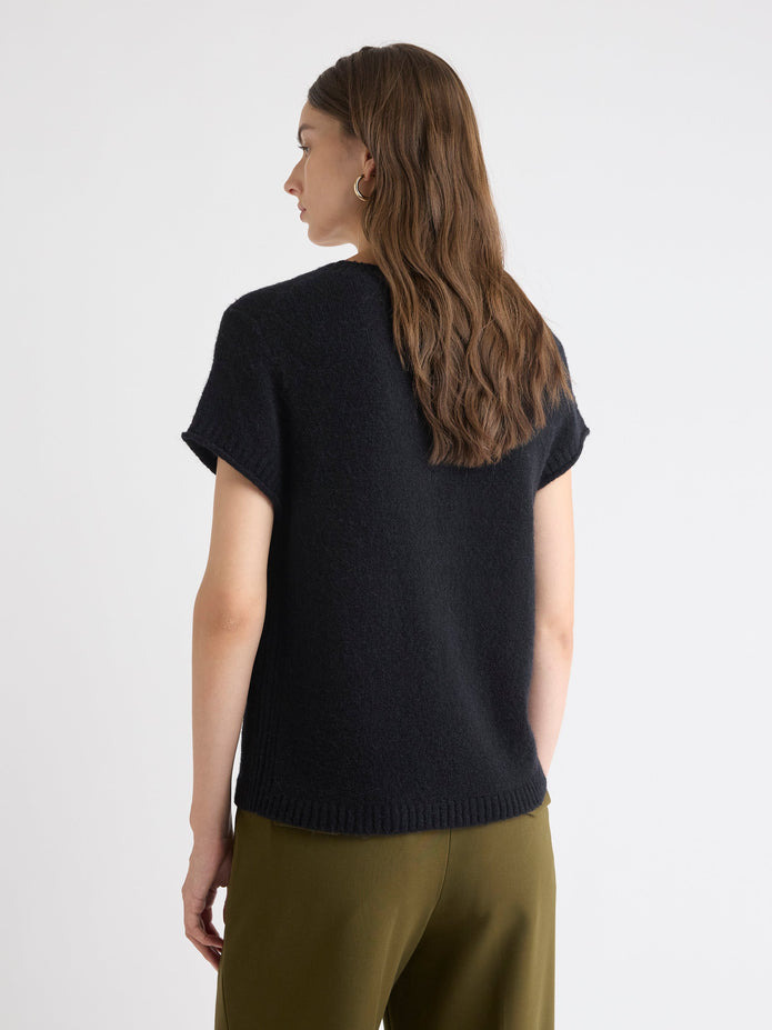 Wool-Blend Cap-Sleeve Crew-Neck Boxy Sweater