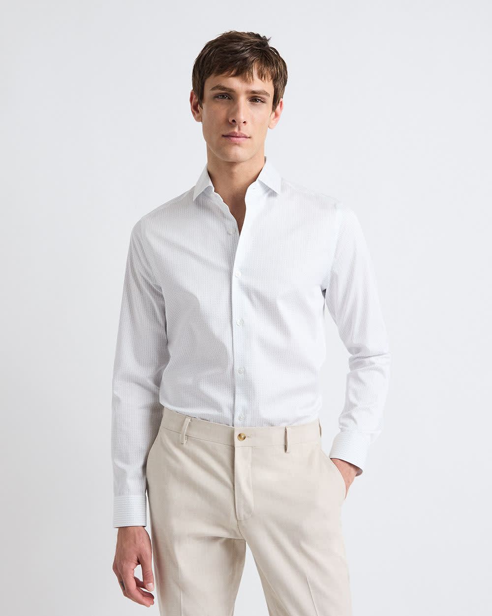 White Slim-Fit Dress Shirt with Micro Dots
