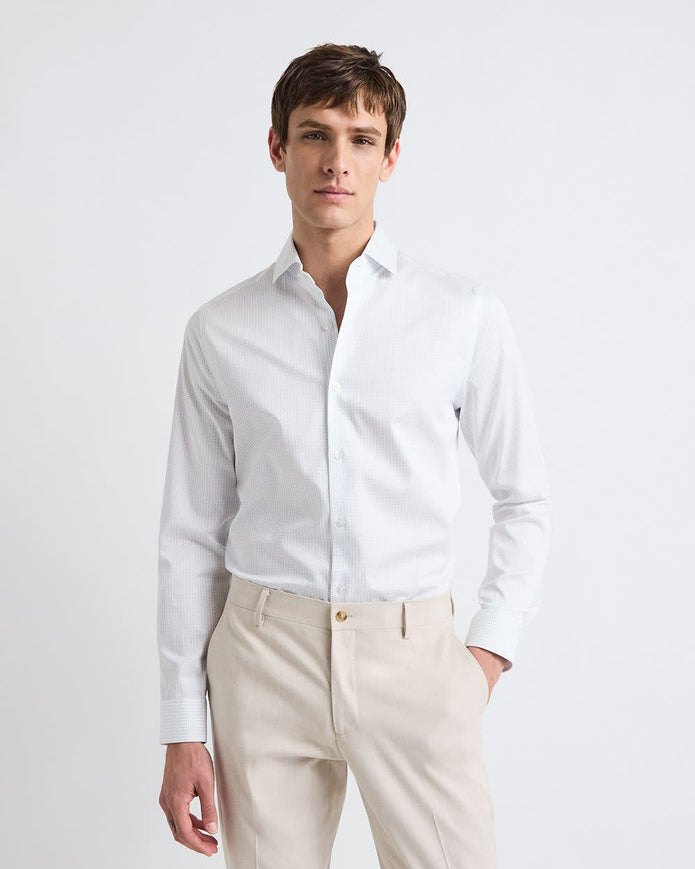 White Slim-Fit Dress Shirt with Micro Dots