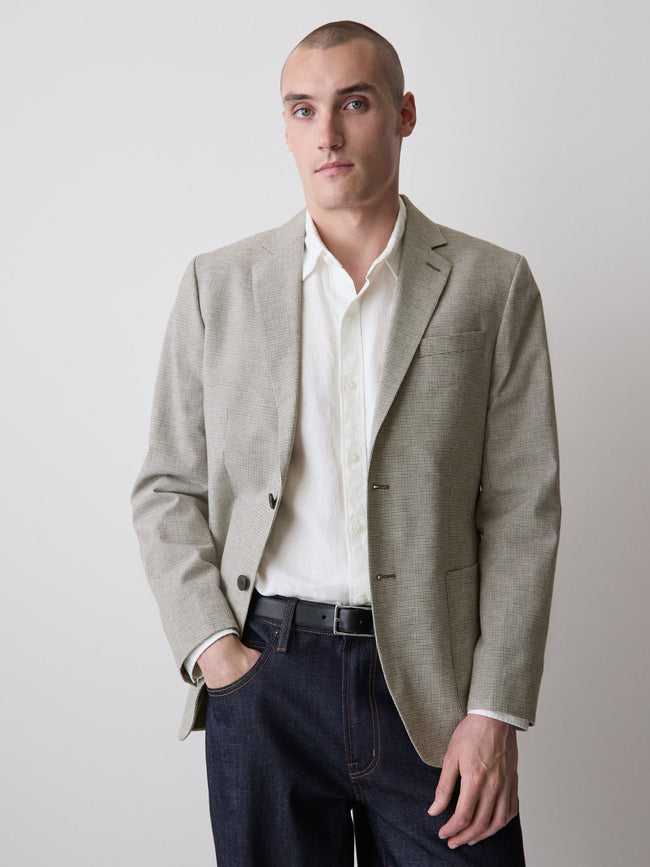 Houndstooth Linen-Blend Blazer