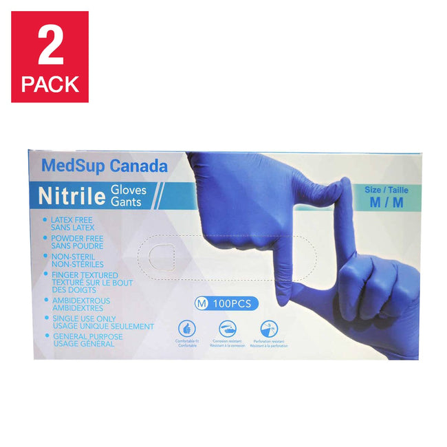Medsup Nitrile Gloves, 2-pack, 100 count, Small - Extra Large