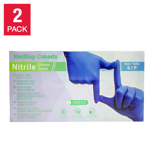 Medsup Nitrile Gloves, 2-pack, 100 count, Small - Extra Large