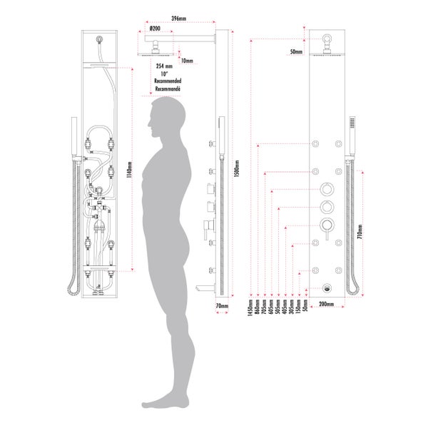 Akuaplus Amelia Pressure Balance Shower Panel with 8 Body Jets
