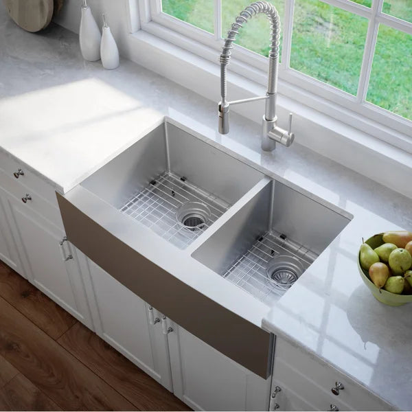 KRAUS Double Bowl 60/40 Farmhouse Stainless Steel Sink