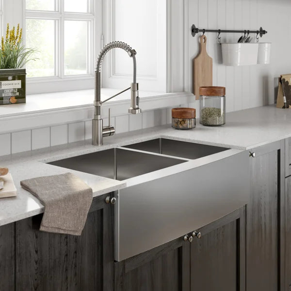 KRAUS Double Bowl 60/40 Farmhouse Stainless Steel Sink