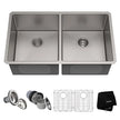KRAUS Undermount Double Bowl Stainless Steel Sink, 33 in.