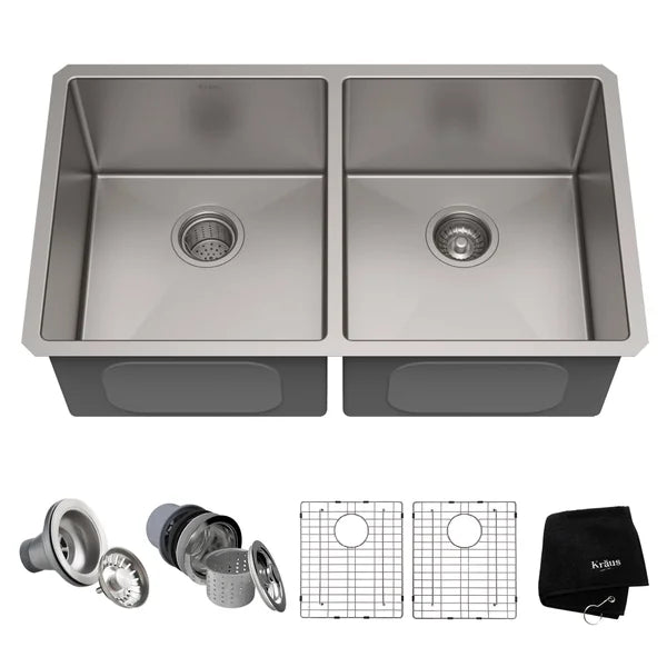 KRAUS Undermount Double Bowl Stainless Steel Sink, 33 in.