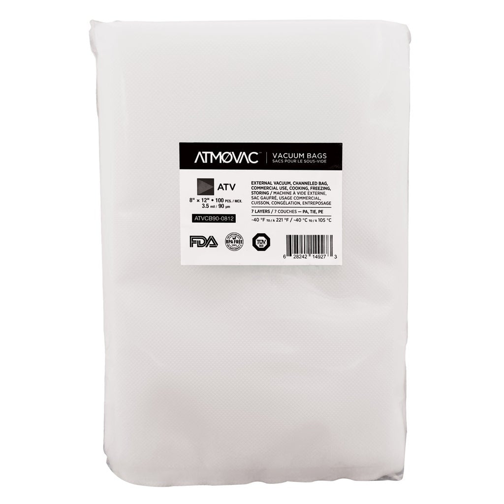 ATMOVAC ATV Series Channeled Bags for Vacuum Sealer 20.32 cm x 30.48 cm (8 in. x 12 in.), Pack of 100