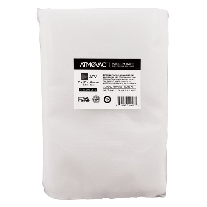 ATMOVAC ATV Series Channeled Bags for Vacuum Sealer 20.32 cm x 30.48 cm (8 in. x 12 in.), Pack of 100