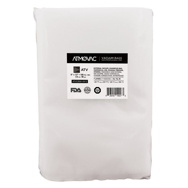ATMOVAC ATV Series Channeled Bags for Vacuum Sealer 20.32 cm x 30.48 cm (8 in. x 12 in.), Pack of 100