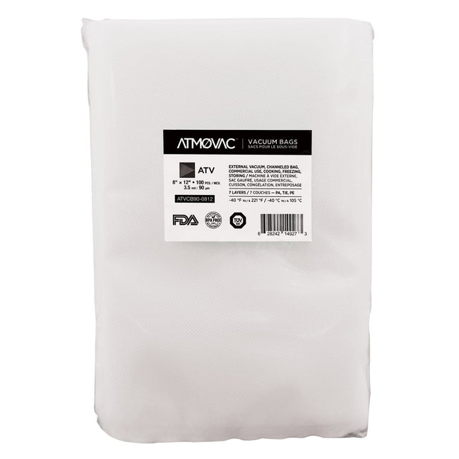 ATMOVAC ATV Series Channeled Bags for Vacuum Sealer 20.32 cm x 30.48 cm (8 in. x 12 in.), Pack of 100