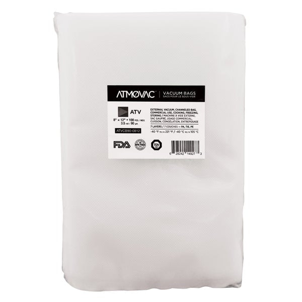 ATMOVAC ATV Series Channeled Bags for Vacuum Sealer 20.32 cm x 30.48 cm (8 in. x 12 in.), Pack of 100