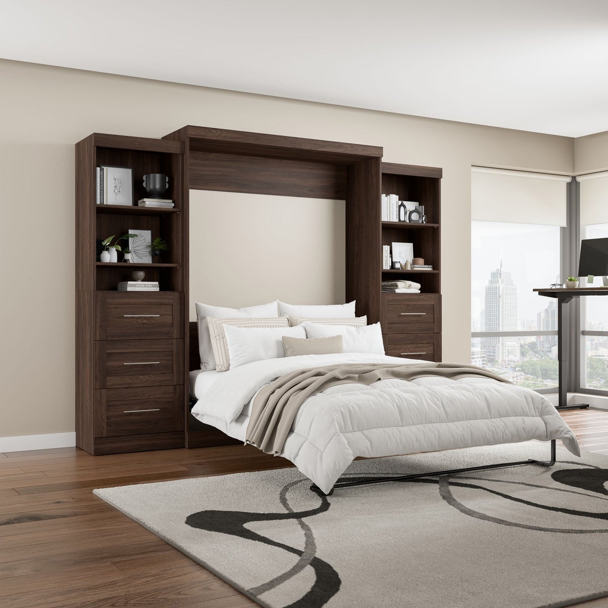 Bestar Boutique Queen Wall Bed 3-piece Set with Drawers and Shelving
