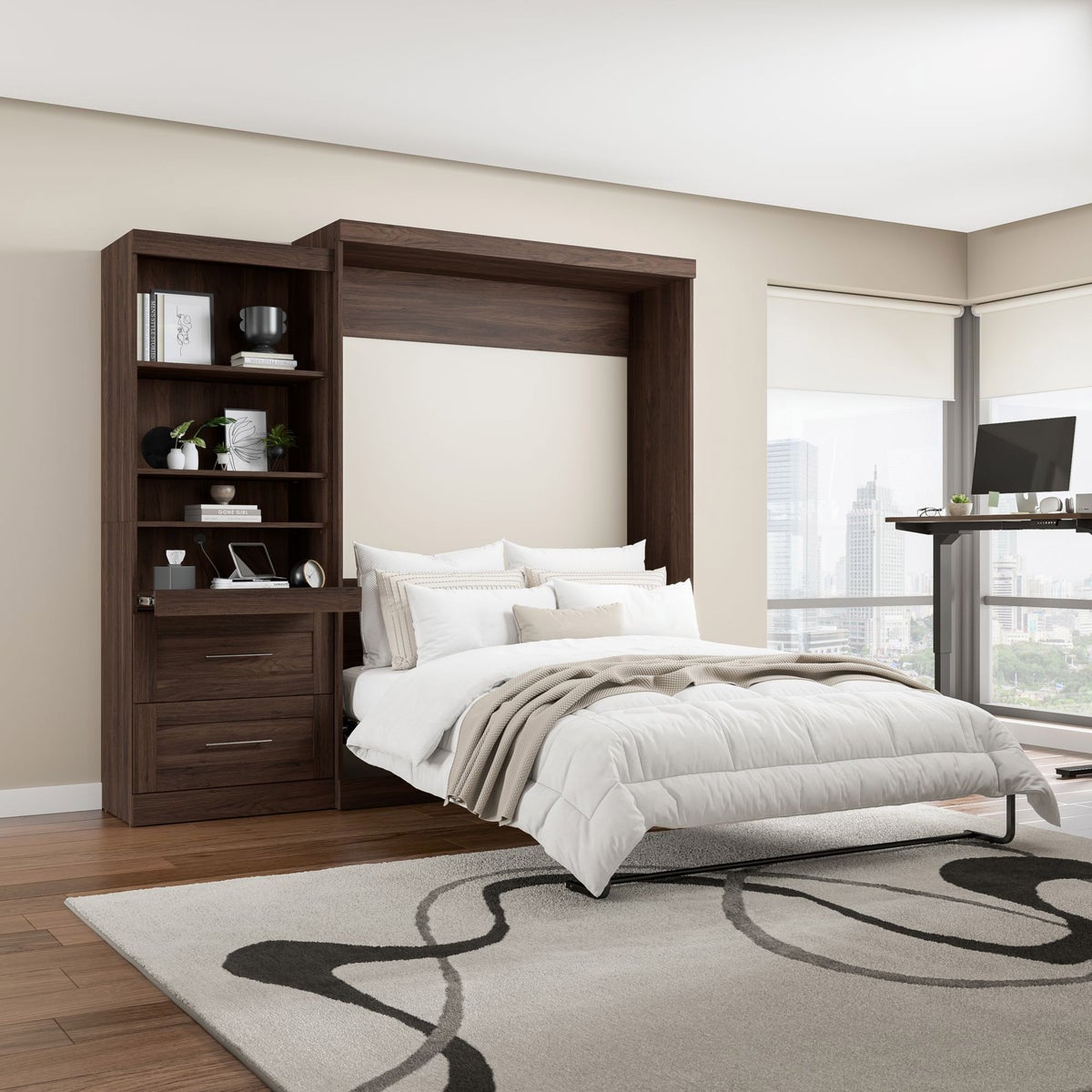 Bestar Boutique Queen Wall Bed 2-piece Set with Pull-out Shelf