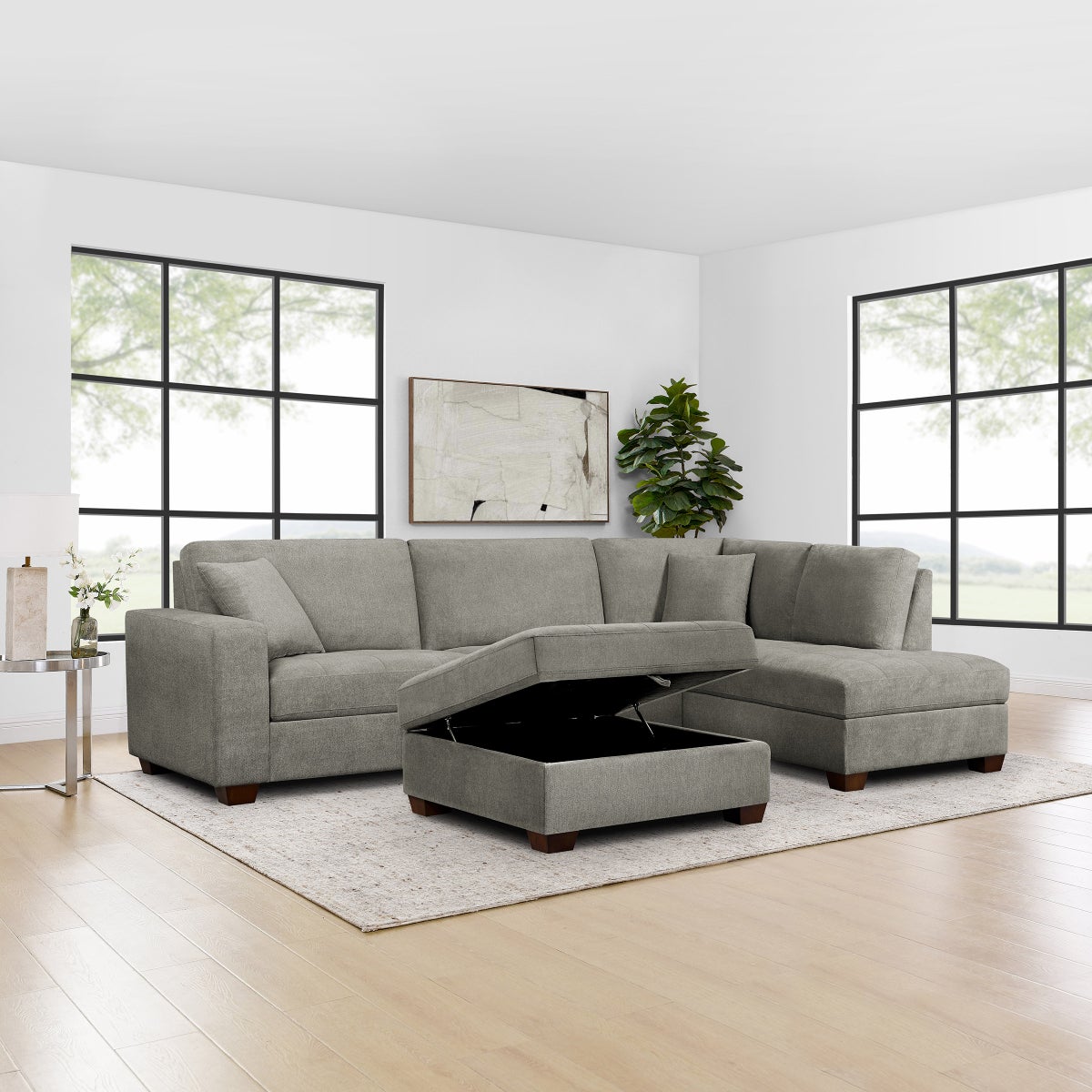 Thomasville Miles Right-hand Facing 3-piece Fabric Sectional with Storage Ottoman