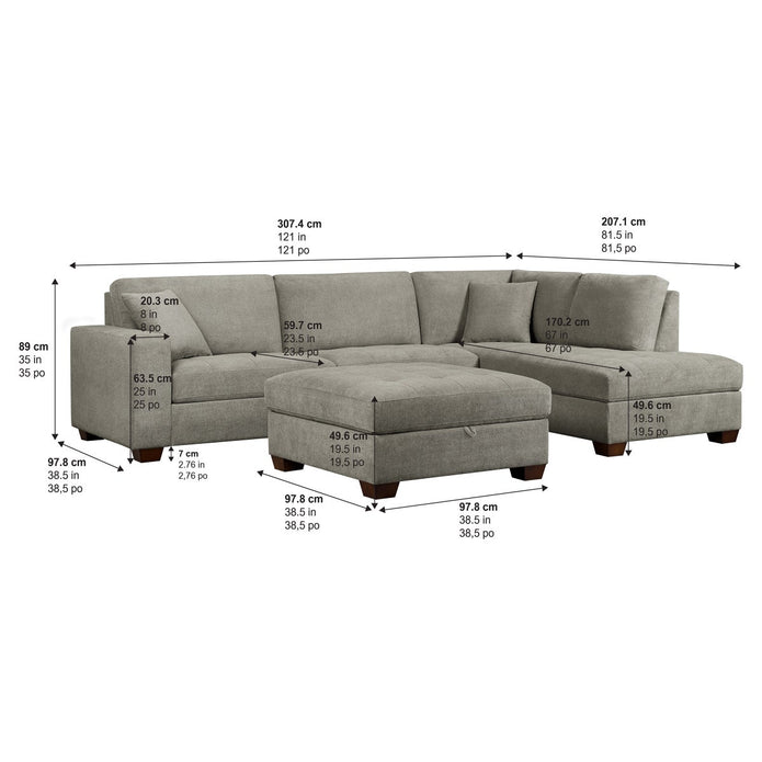 Thomasville Miles Right-hand Facing 3-piece Fabric Sectional with Storage Ottoman