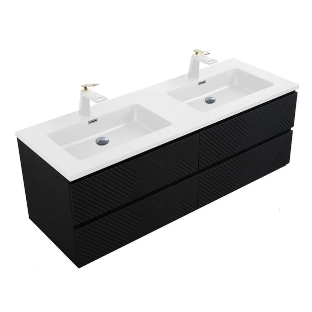 SERA MOORE 60 in. Black Wall-Mount Vanity Engineered Quartz Countertop