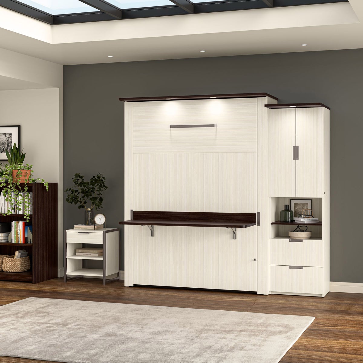 Bestar Lumina Queen Wall Bed with Desk and Storage Cabinet