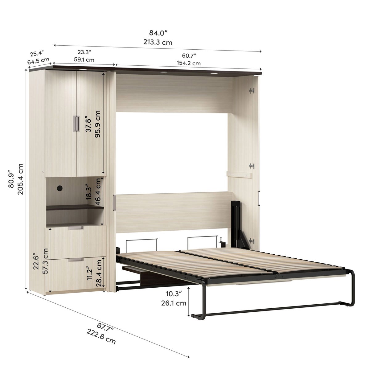 Bestar Lumina Double Wall Bed with Desk and Storage Cabinet