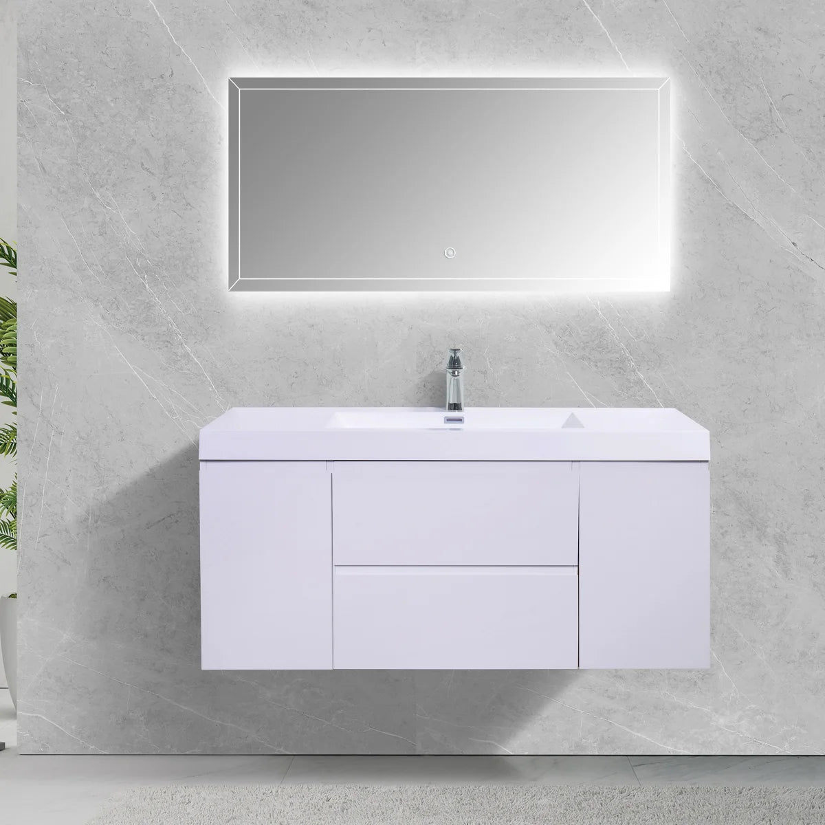 SERA 48 in. CAPRI Vanity with Glossy White Polymarble Countertop