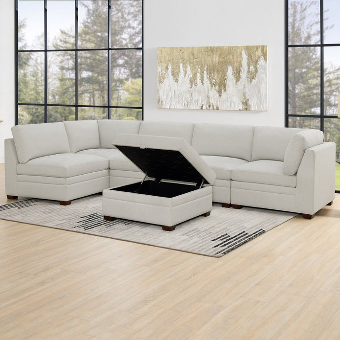 Thomasville Tisdale Tufted 6-piece Fabric Sectional with Storage Ottoman