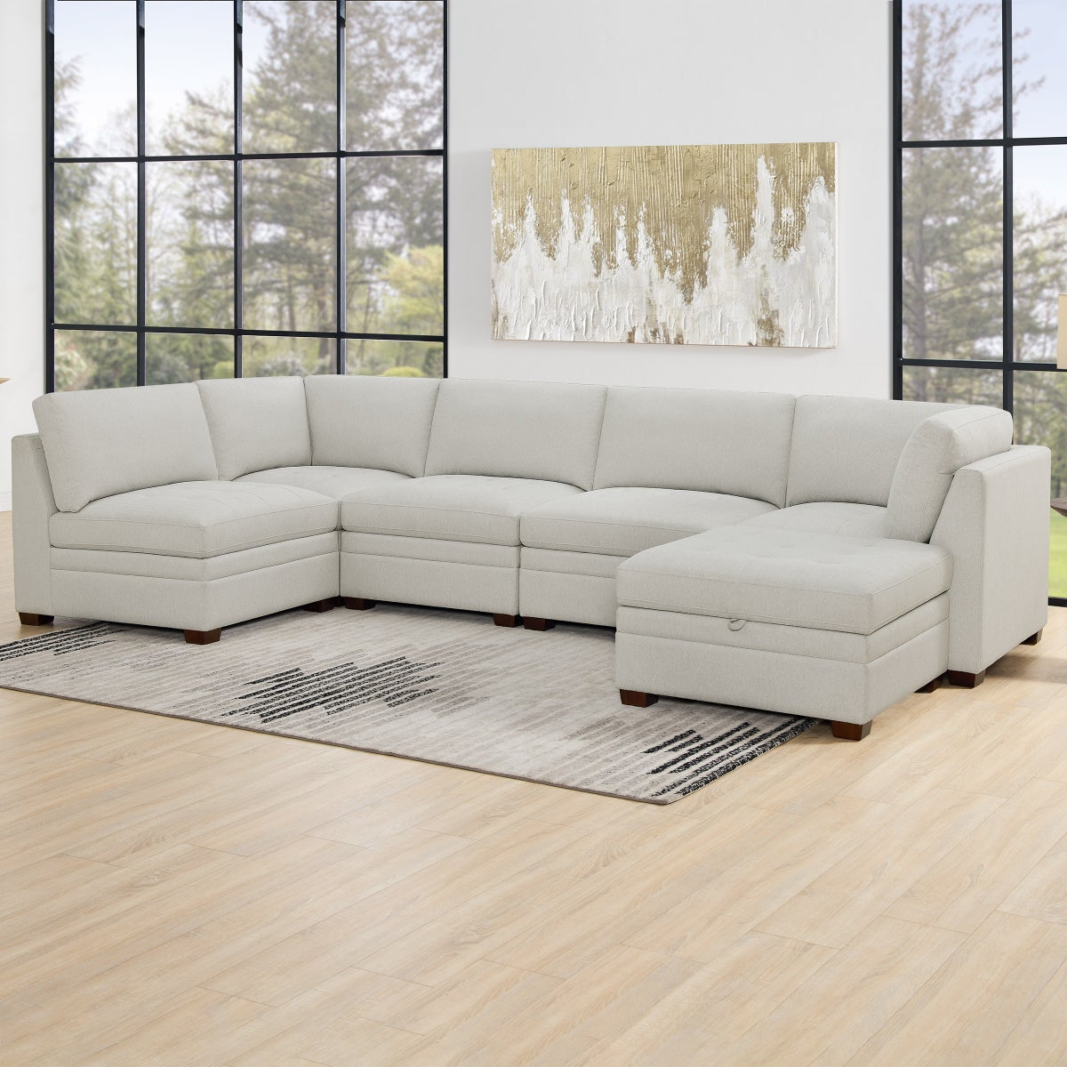 Thomasville Tisdale Tufted 6-piece Fabric Sectional with Storage Ottoman